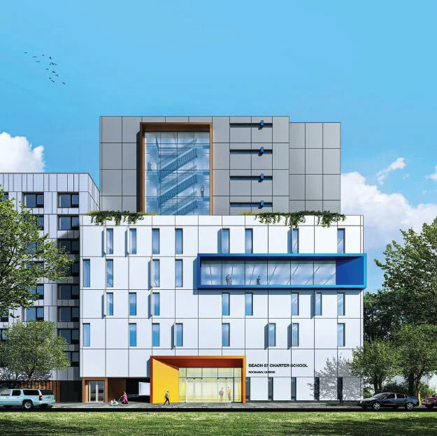 Rendering of new charter school along Beach 67th Street – Think Architecture