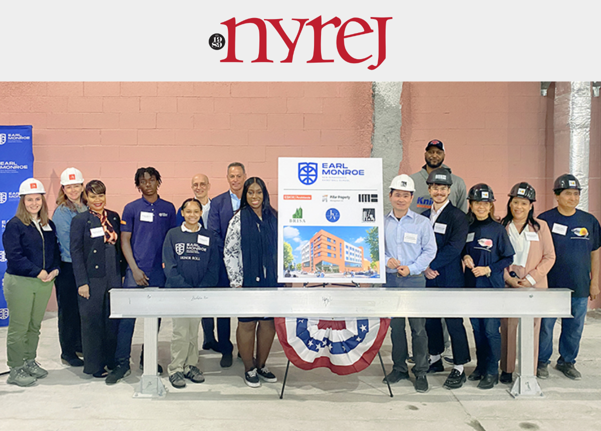 Pillar Property, ESKW/Archts., IMC Archt., JV Const., CityScape Engineering and Brisa Builders top-out $35m Earl Monroe School