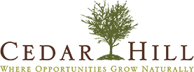 Logo of Cedar Hill with a tree graphic and the tagline 'Where Opportunities Grow Naturally'.
