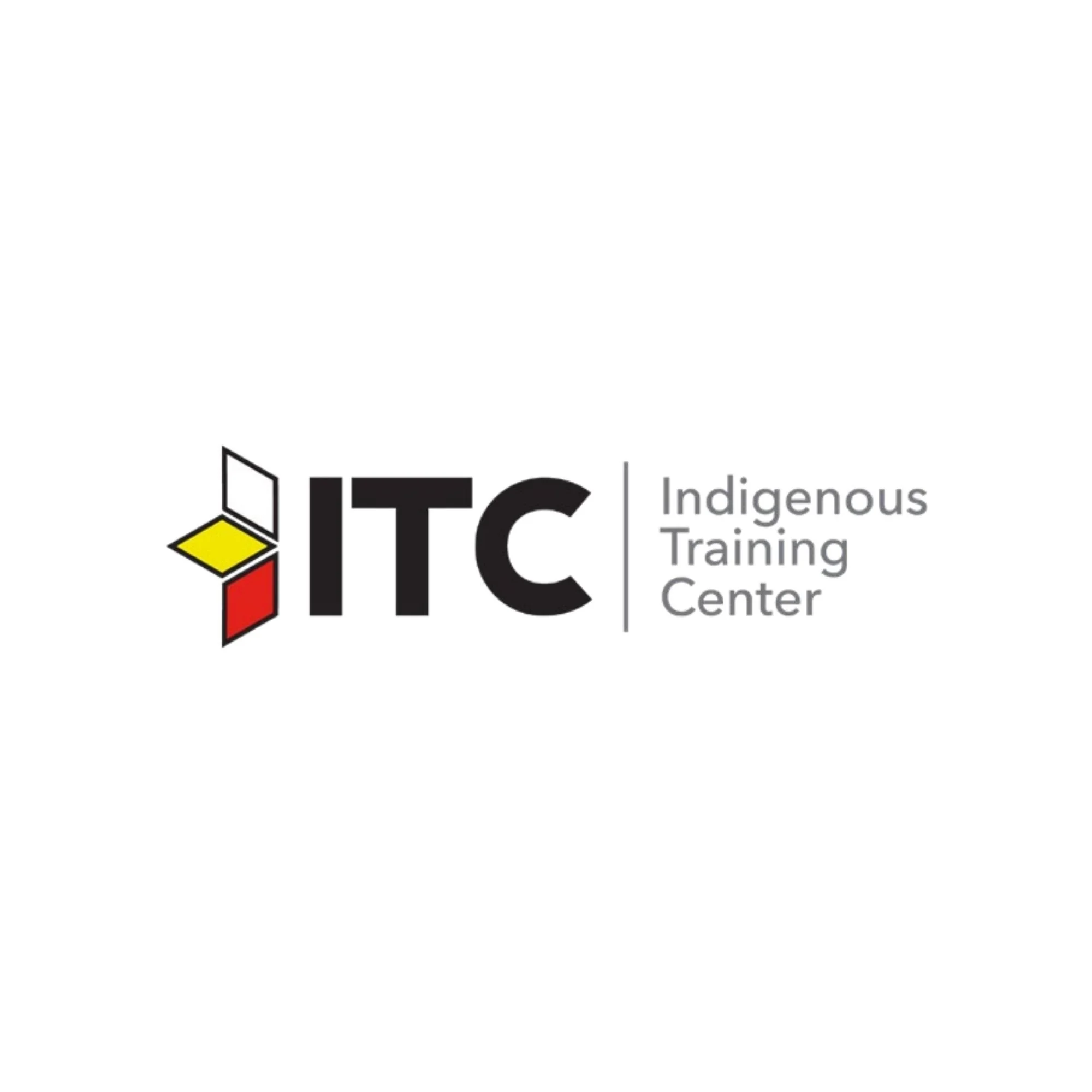 Logo for Indigenous Training Center (ITC) with stylized geometric shapes in black, yellow, and red, and text label.