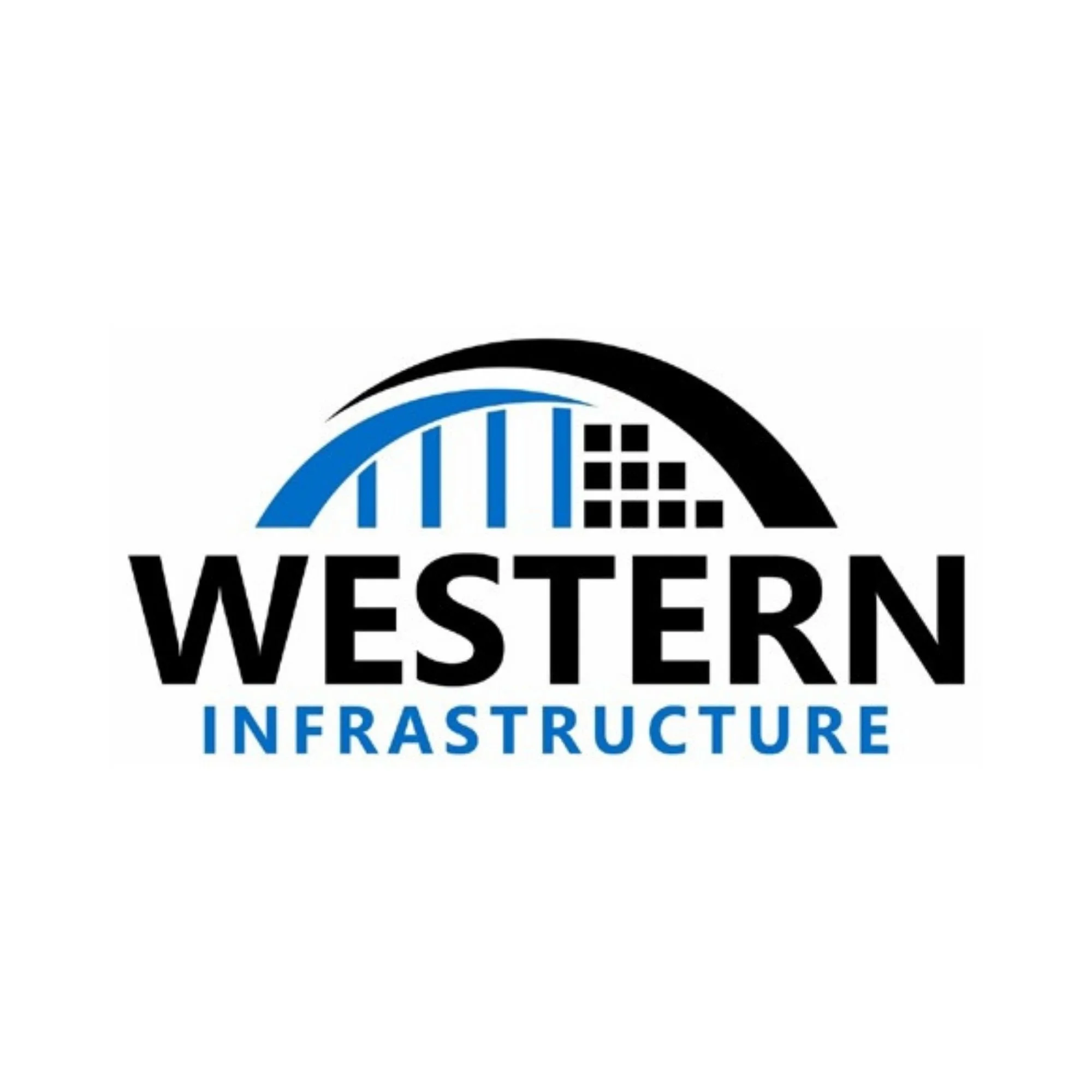 Logo for Western Infrastructure featuring stylized bridge and building shapes in black and blue, with the text 'Western Infrastructure'.