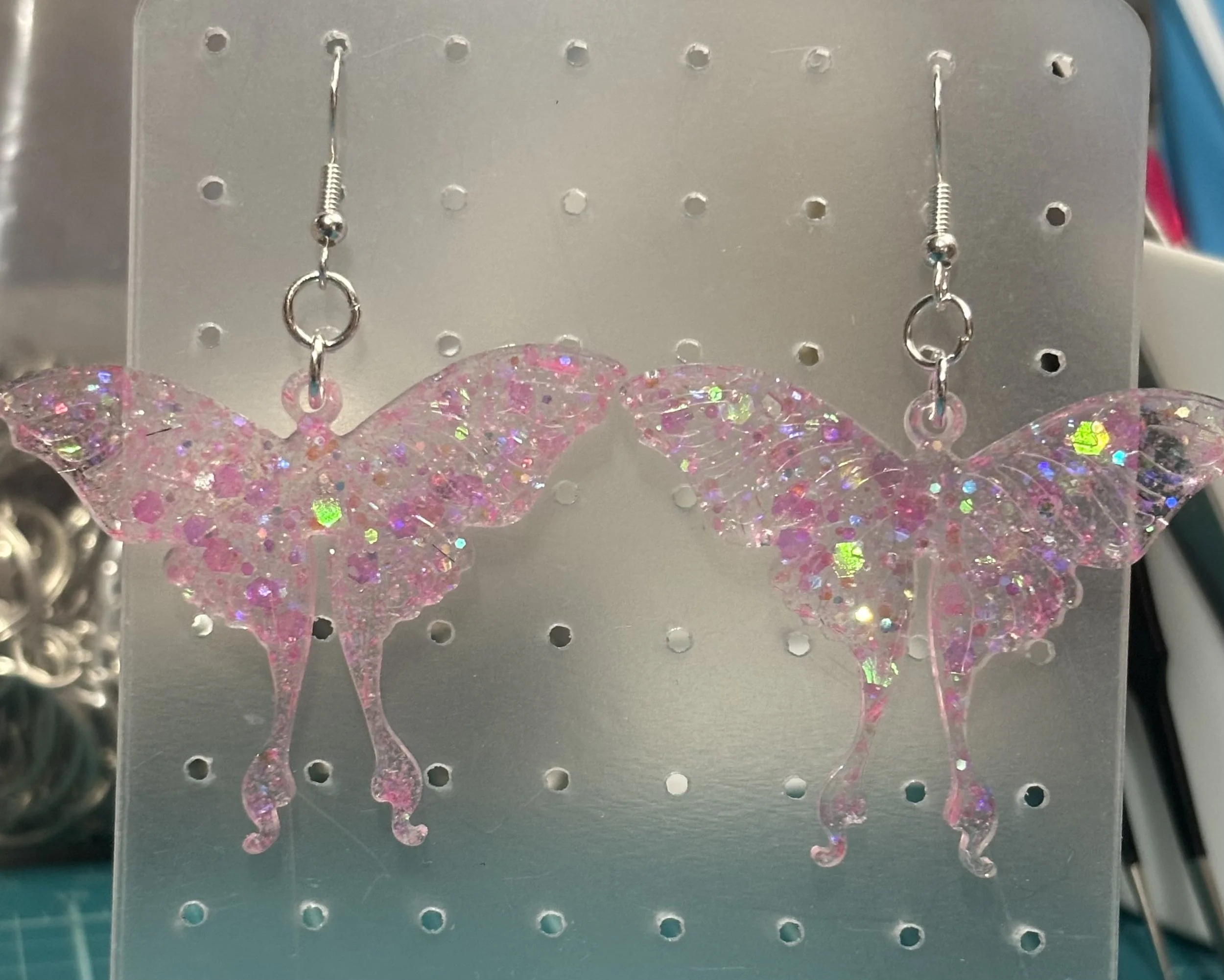 Glittering Pink Butterfly Earrings
