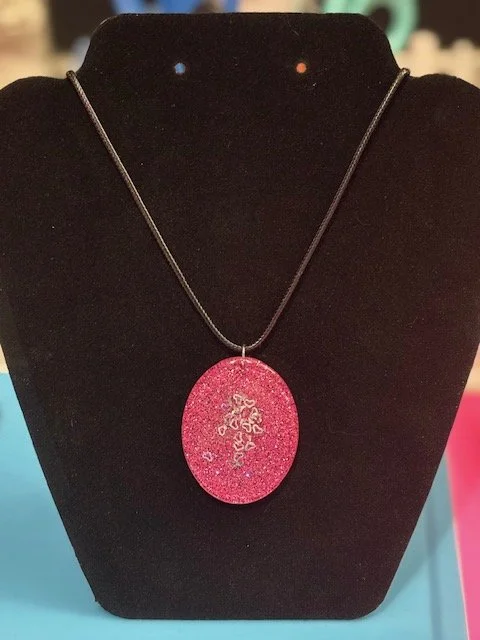 Pink Glitter Resin Pendant Necklace
