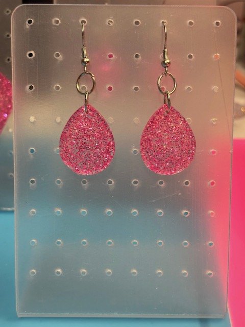 Small Pink Glitter Teardrop Earrings