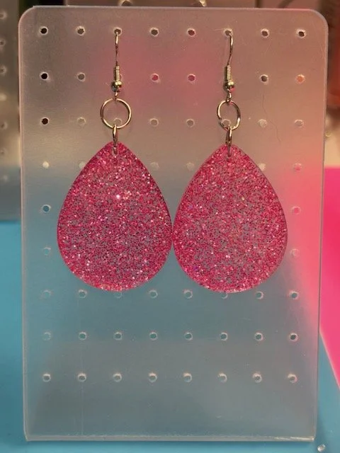 Large Pink Glitter Teardrop Earrings