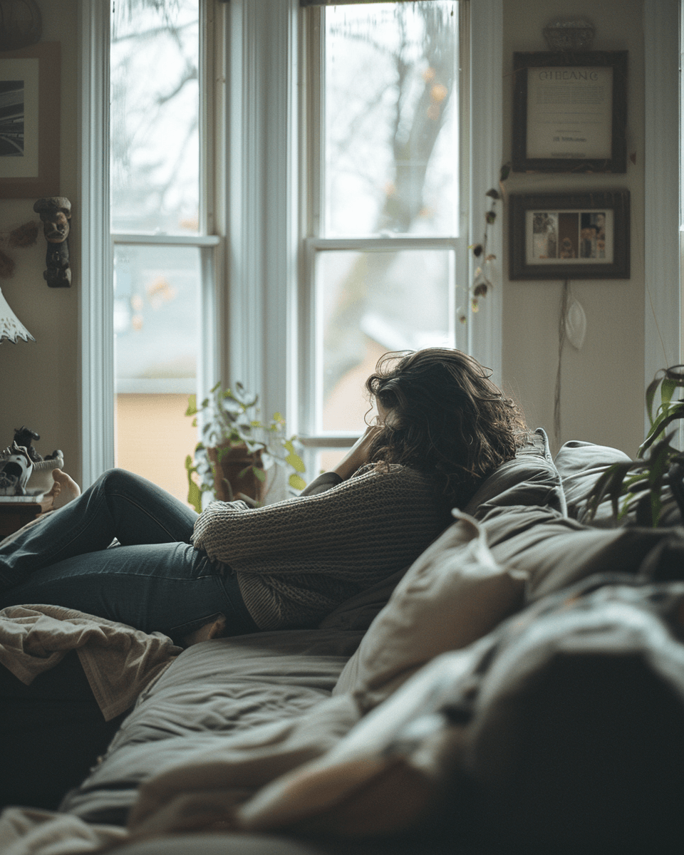 Person sitting alone feeling disconnected before starting online relationship therapy at Rhythm Wellness New York