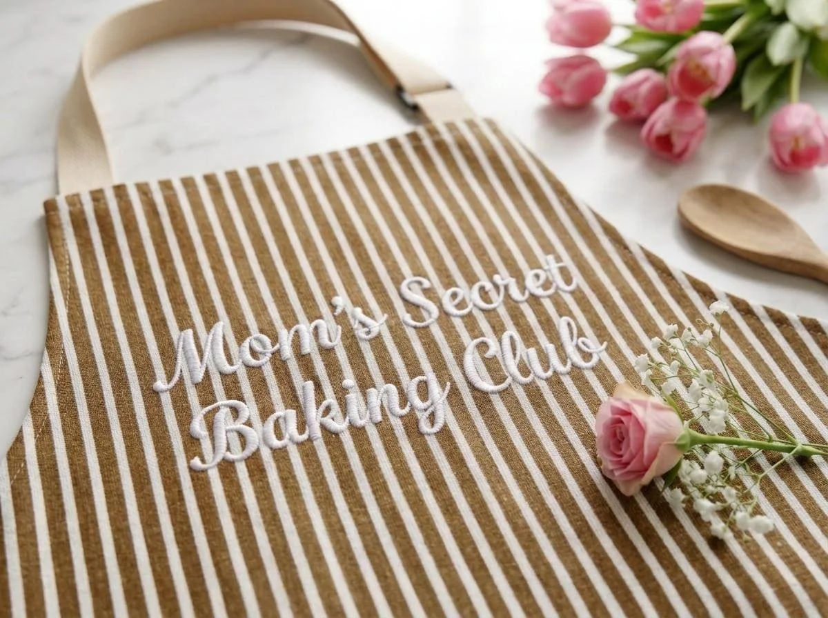 Mother's Day Striped Kitchen Apron with Name, Custom Cooking Apron with Pocket, Gift for Mom, Bridal Shower Gift for Her