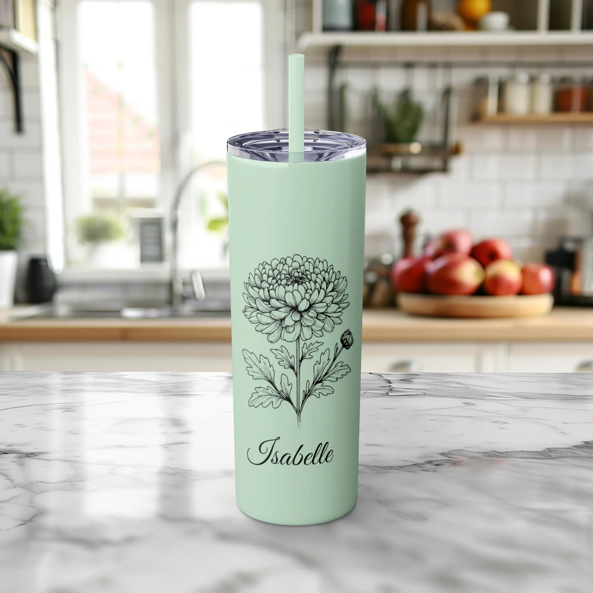 Personalized Birth Flower Tumbler: Custom Stainless Steel Mom Gift