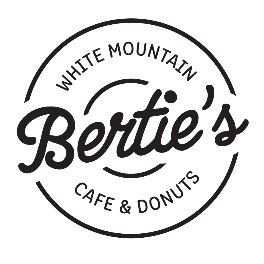 Logo for Bertie's, a cafe and donut shop located on White Mountain.