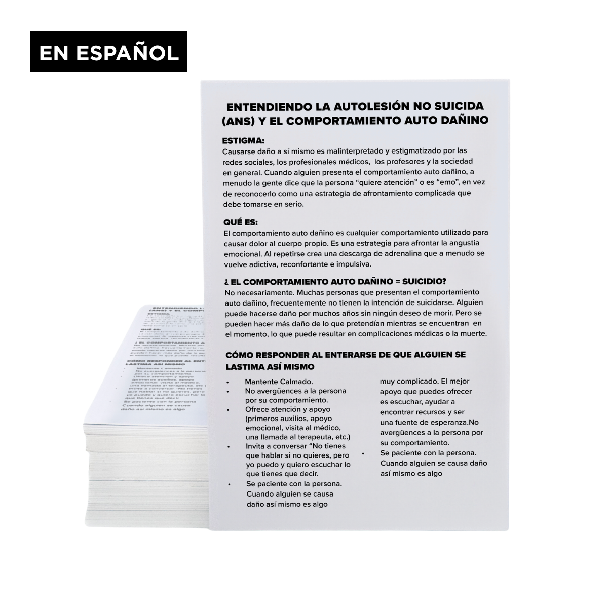 "La Autolesión No Suicida (ANS)" Tarjeta Rápida