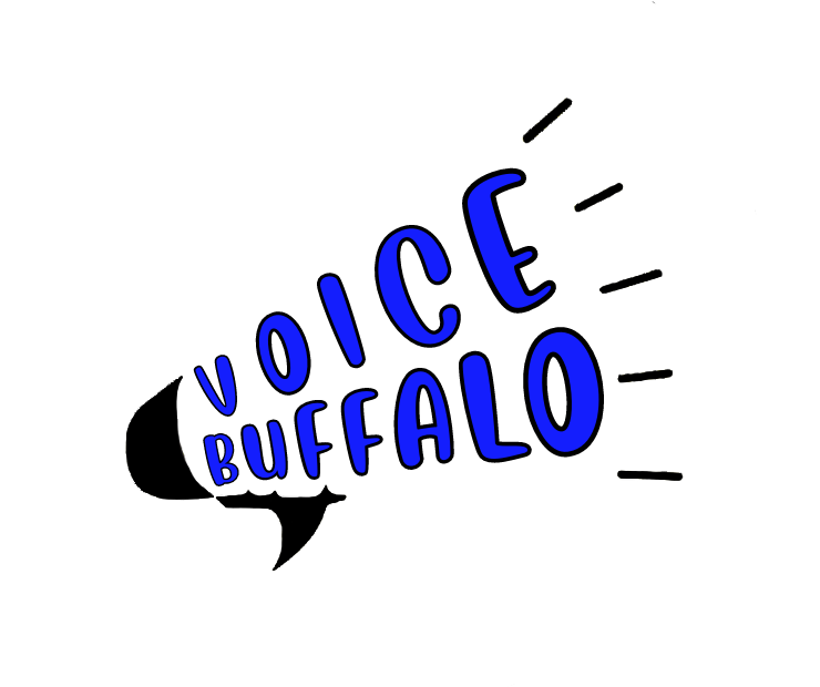 A logo with the text 'VOICE BUFFALO' in blue letters, with 'VOICE' curved above and 'BUFFALO' below, and yellow lines radiating from the right side.