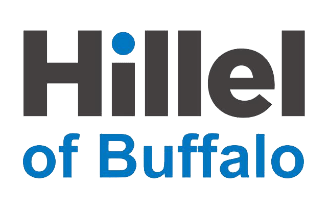 Logo for Hillel of Buffalo with the word "Hillel" in large black letters and "of Buffalo" in smaller blue letters below.