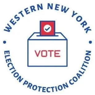 Logo for Western New York Election Protection Coalition with a ballot box and a checkmark