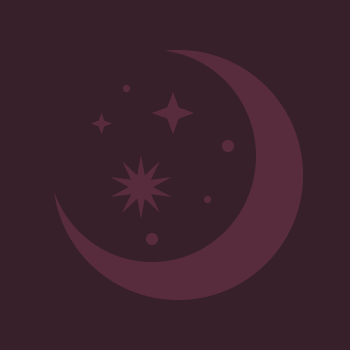 A plum background with a crescent moon and various stars | Yoga Classes and Events | San Antonio, TX