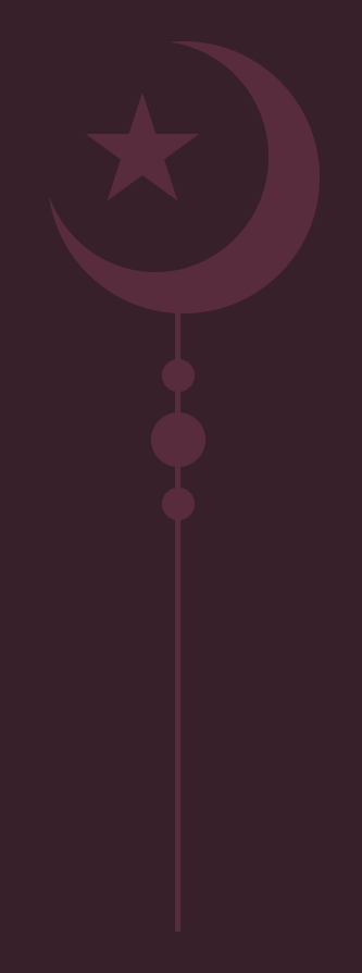 Plum background with a lighter plum crescent moon, a star inside the moon, and a vertical line with circles hanging from it beneath the moon | Yoga Classes and Events | San Antonio, TX