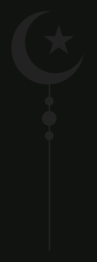 Black background with a gray crescent moon, a star inside the moon, and a vertical line with circles hanging from it beneath the moon | Yoga Classes and Events | San Antonio, TX
