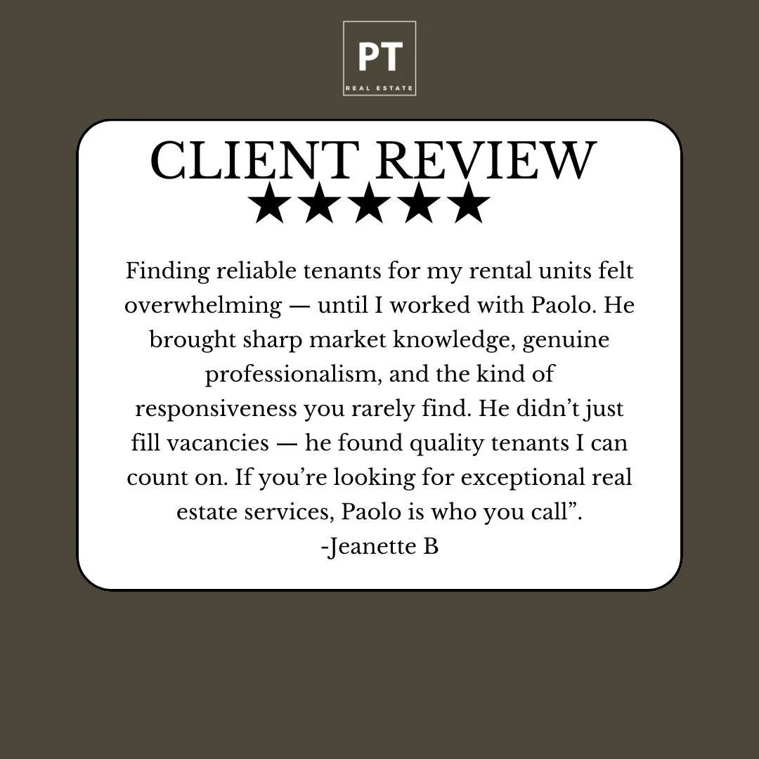 CLIENT TESTIMONIAL ⭐

Whether you&rsquo;re buying, selling, or leasing, every client receives the same level of care, attention, and dedication. 🏡✨ I believe every real estate journey deserves a thoughtful, hands-on approach&mdash;no matter the pric