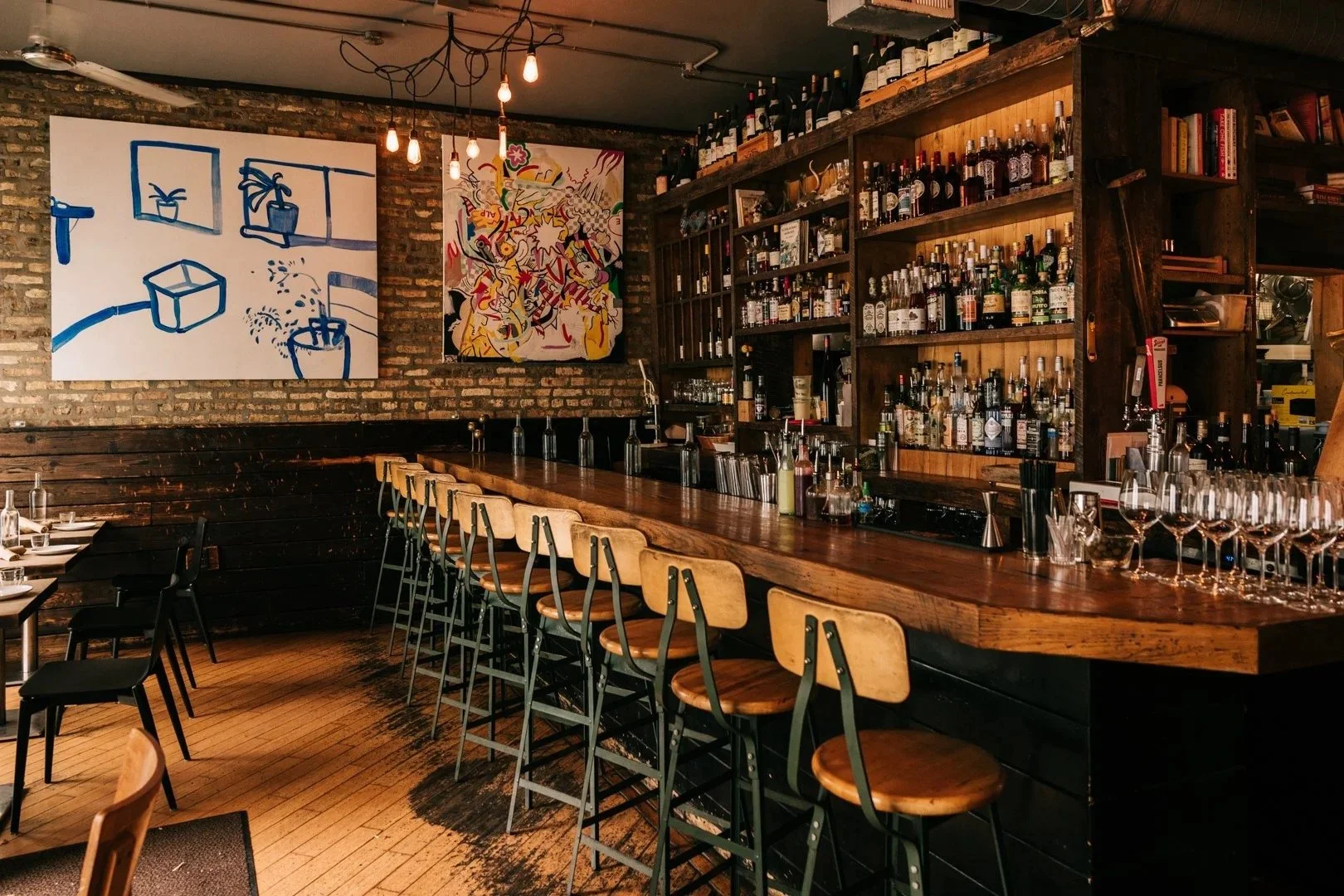 Table, Donkey and Stick bar and dining room in Logan Square, Chicago
