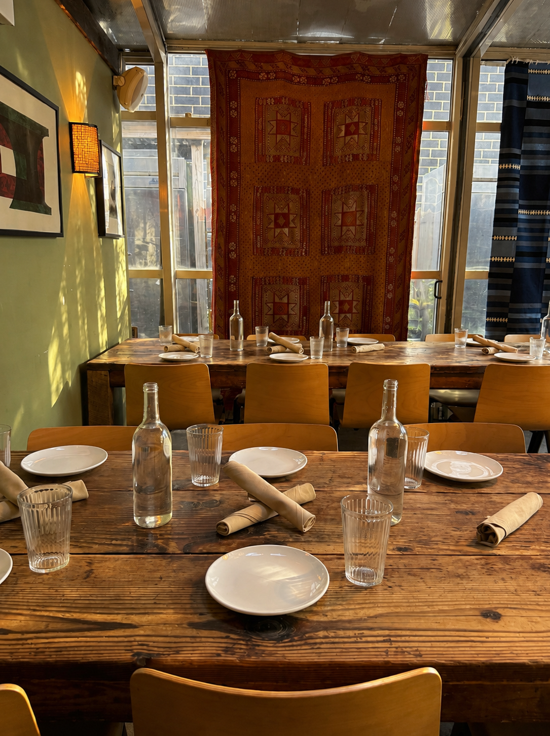 table, donkey and stick - rustic alpine interior best cozy restaurant