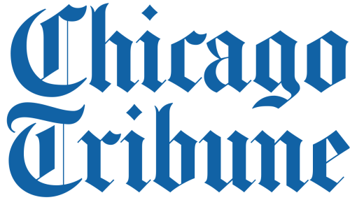 Chicago Tribune logo in blue, stylized gothic font.