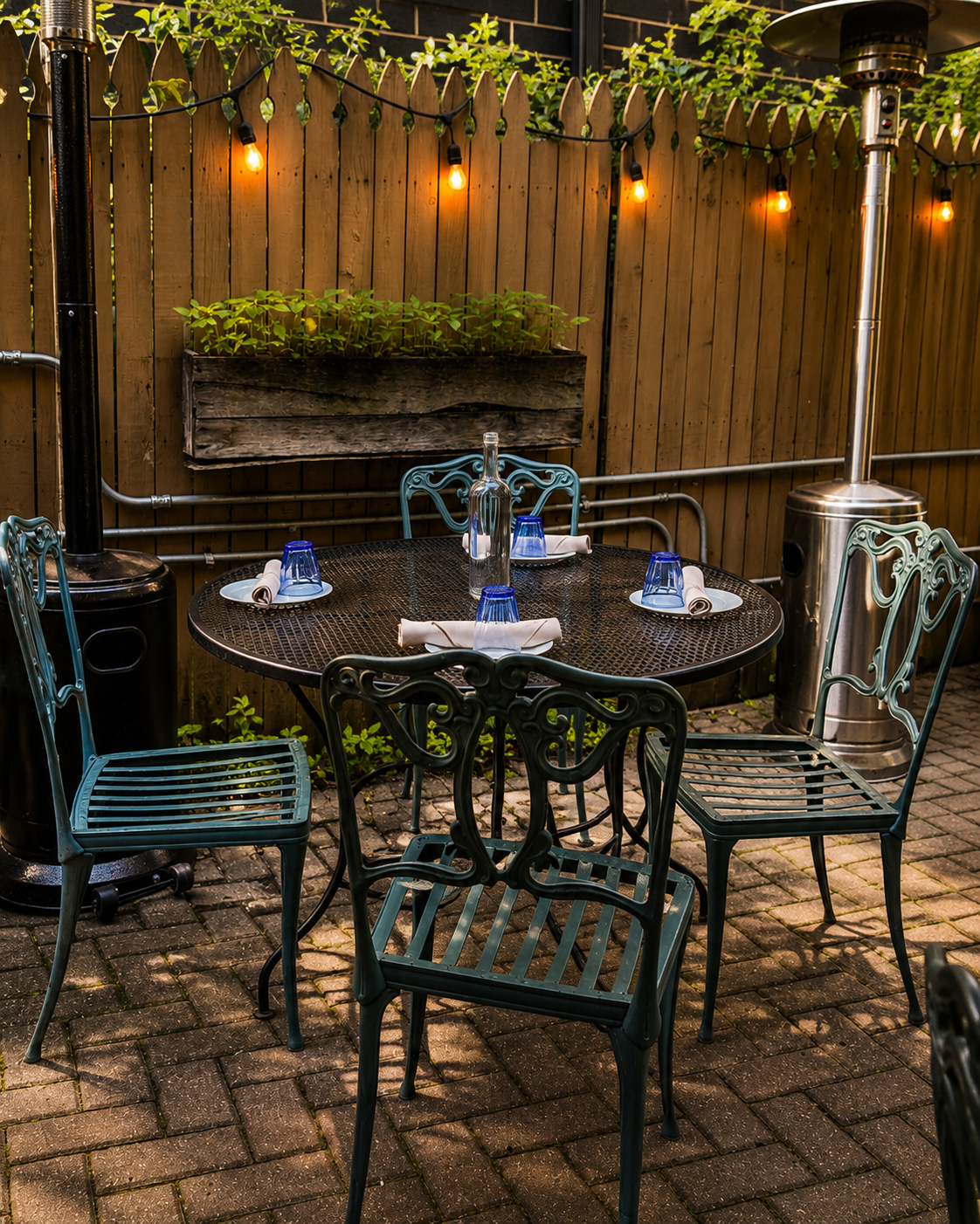 table, donkey and stick - rustic alpine patio