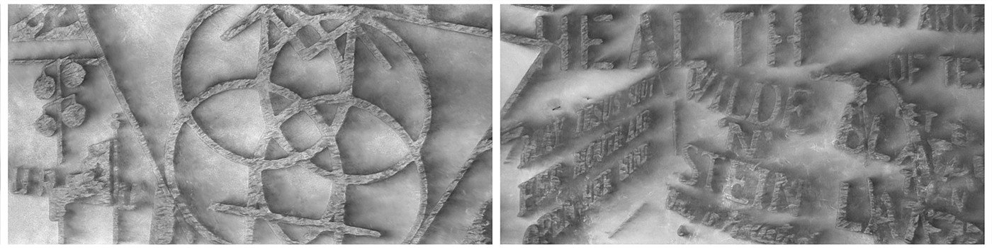 Detail of wind drawing
Charcoal and wind on paper
Depicting the logo from Town Meeting 1 designed by Blase DiStefano, and text from signs and shirts in archival photographs.