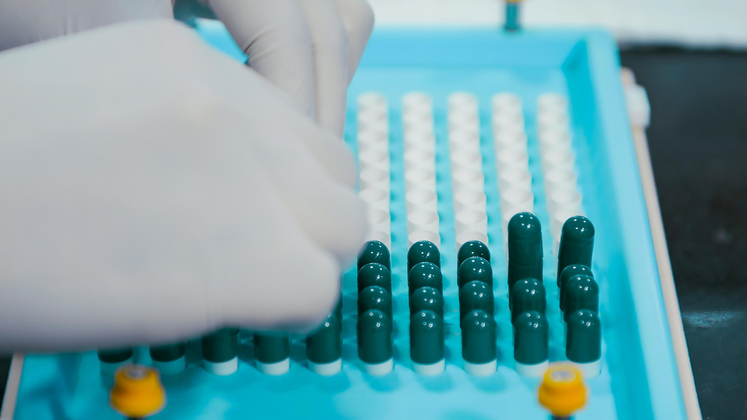 Pharmacist filling capsules with a medication compounded for a patient of Campbell's Drug.