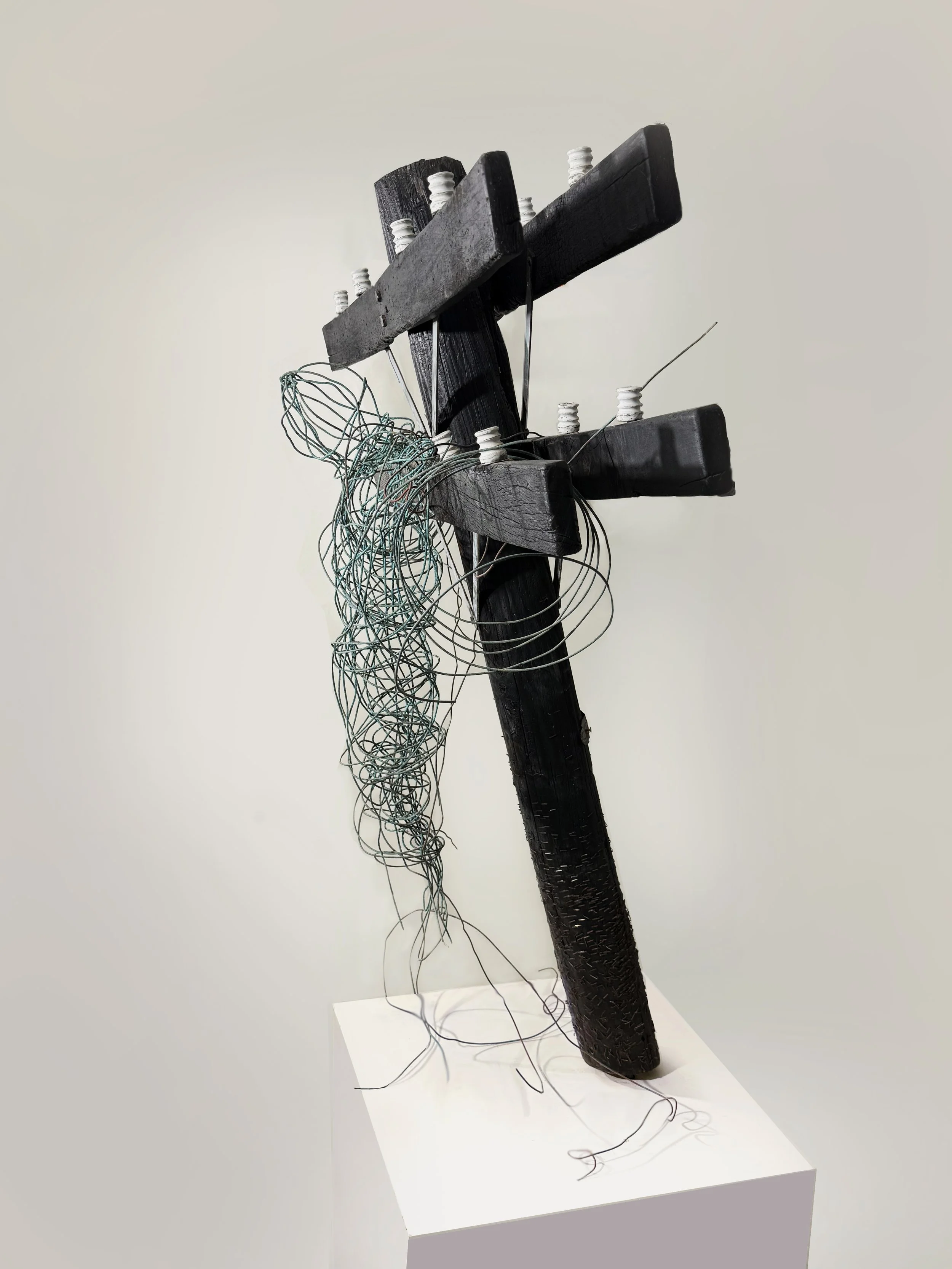 Tellecross profile. 2025. wood and cooper wire.- 60x6x12
