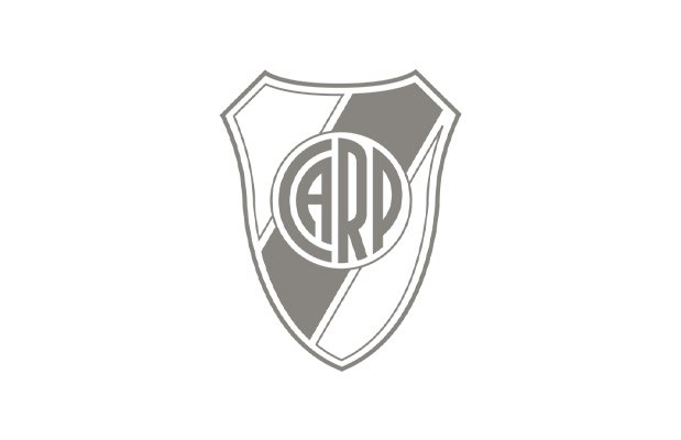 Escudo del Club Atlético River Plate, en tonos grises y blancos.