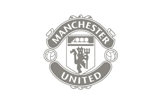 Escudo del Manchester United con letras y símbolo en gris