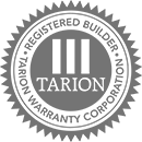 Certification seal with the text "TARION" and a three-bar logo, indicating warranty or certification
