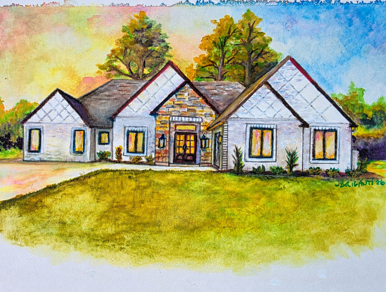 Studio Home Portrait, 9×12 Watercolor