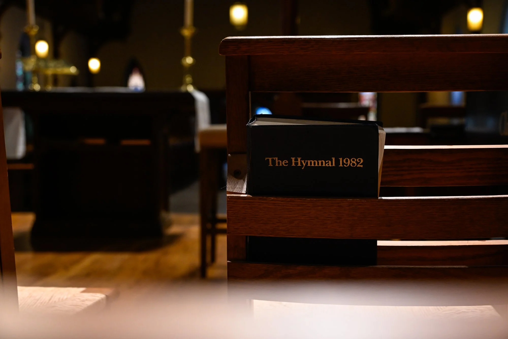 A 1982 edition of "The Hymnal" in a pew at the Saint James' Episcopal Church in Skaneateles, NY. Photo by Emily Hoban