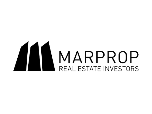 Marprop Real Estate Investors logo featuring stylized building outlines and company name.