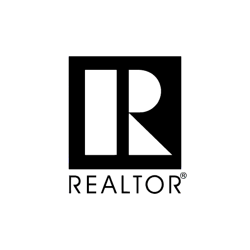 Realtor logo featuring a large black letter R inside a black square with a diagonal line at the bottom right, and the word REALTOR® below.
