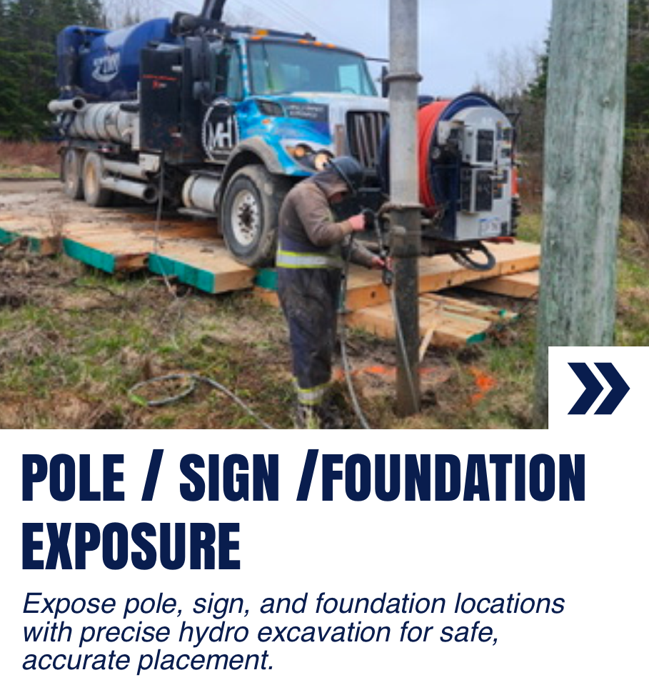 A clickable card navigating to 'Pole/Sign/Foundation Exposure' which is a non-destructive process of exposing poles, signs or foundations in order to upgrade or install new systems.
