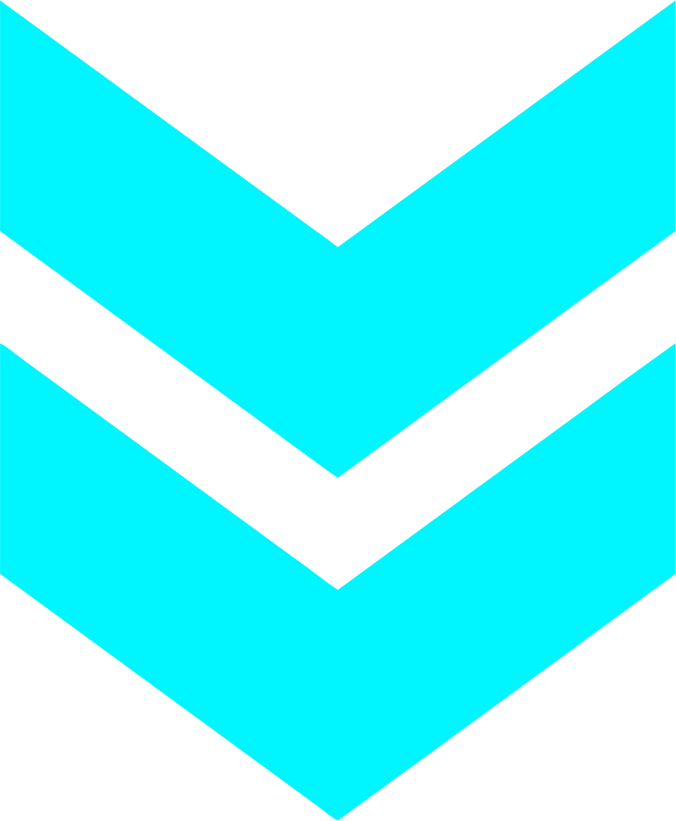 Stylized layered geometric design with shades of blue, resembling a layered arrow pointing downward.