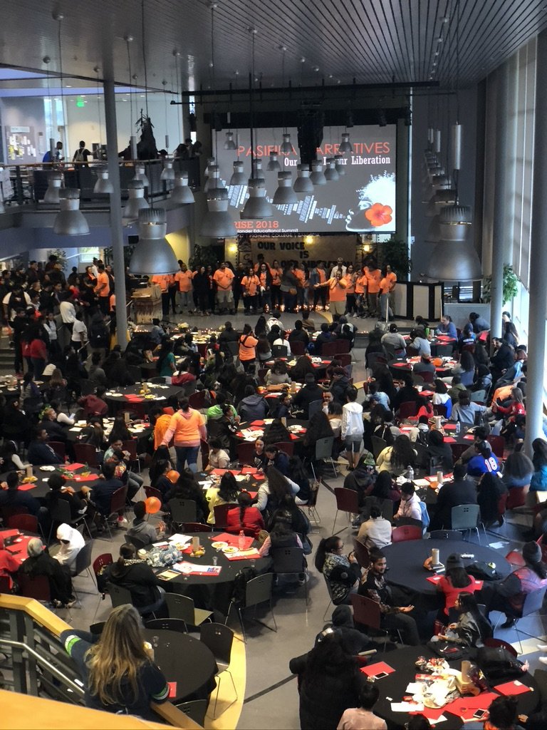 A top view of a room filled with Pacific Islanders at a conference