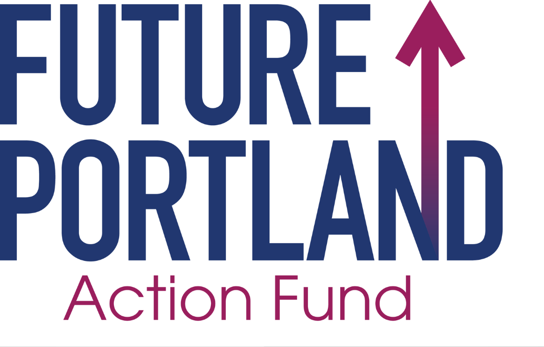 Logo for Future Portland Action Fund with text and an upward arrow.