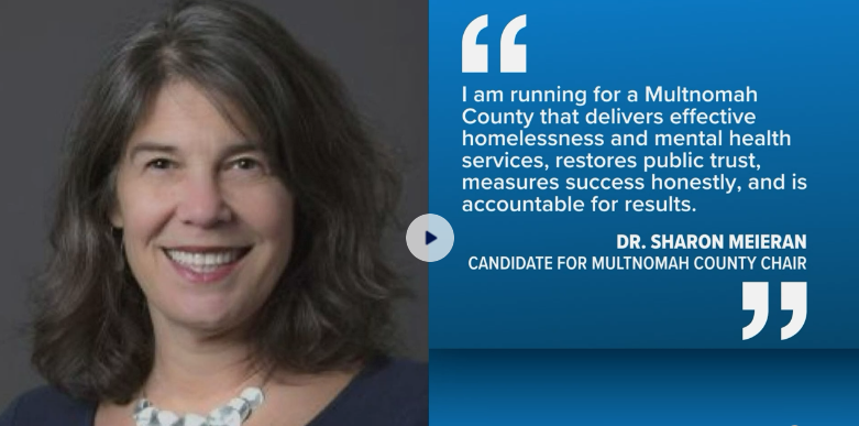 Former Multnomah County Commissioner Sharon Meieran announces run for county chair. 
Author: kgw.com
Published: 6:40 PM PDT June 9, 2026
Updated: 6:40 PM PDT June 9, 2026