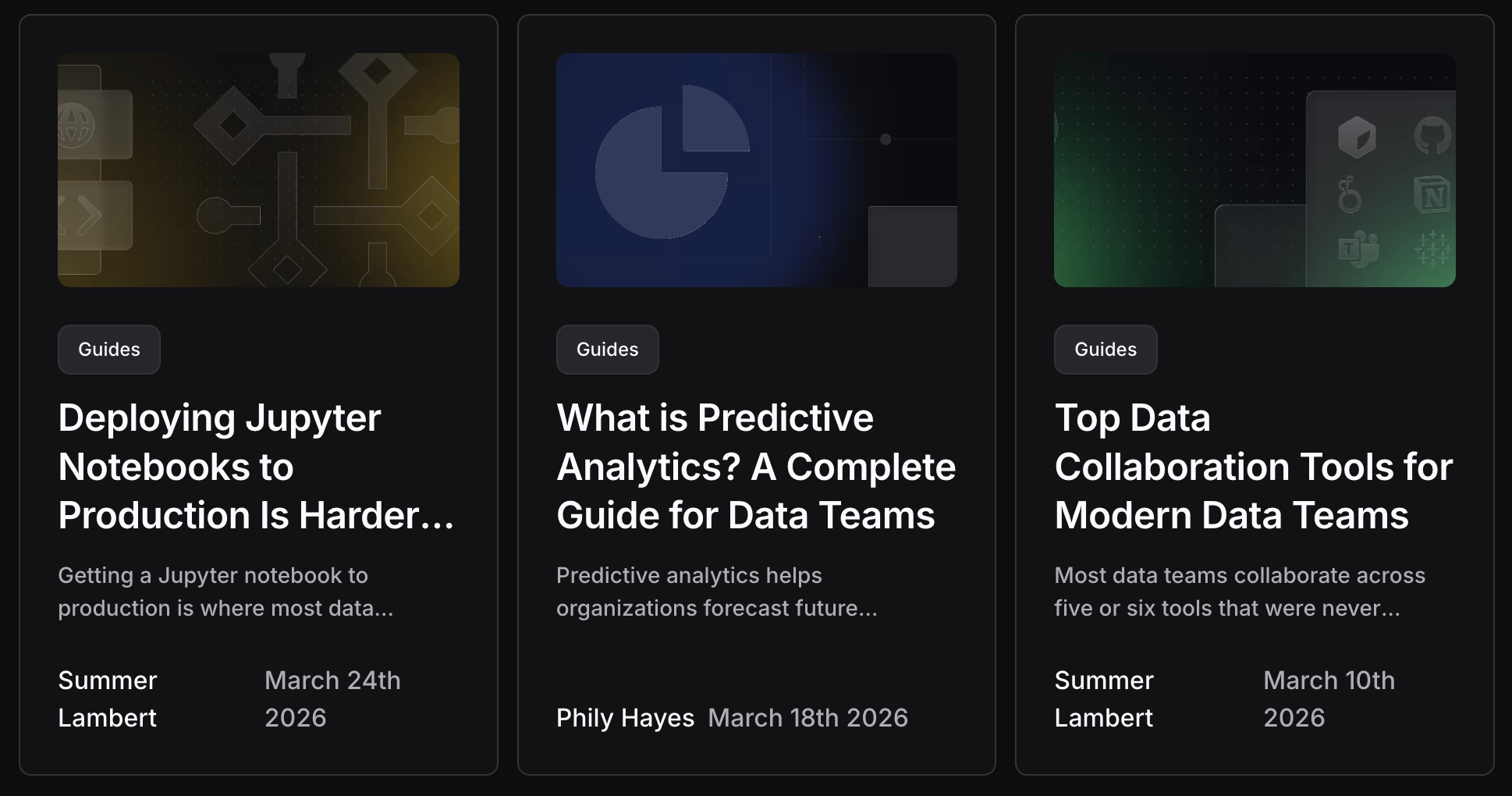 A screenshot of three recent blog posts on Zerve's site