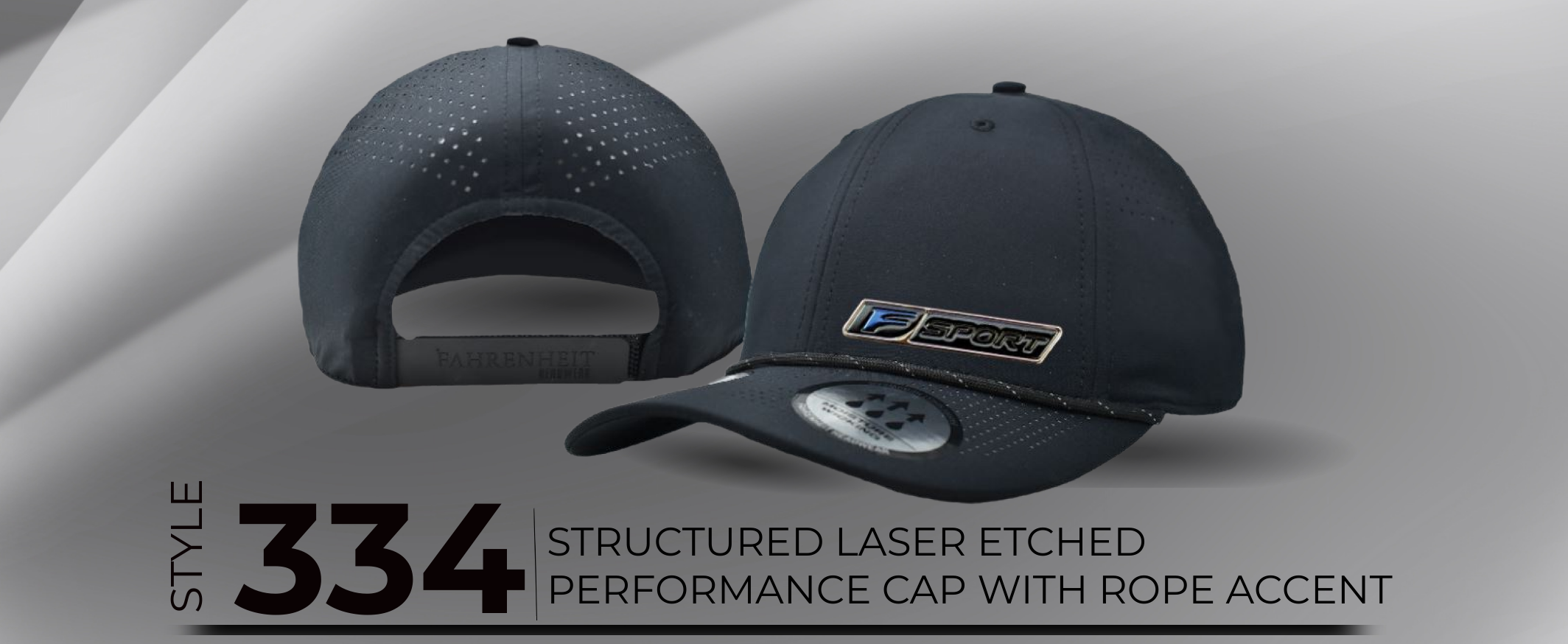 F-Sport style 334 structured laser etched performance cap with rope accent