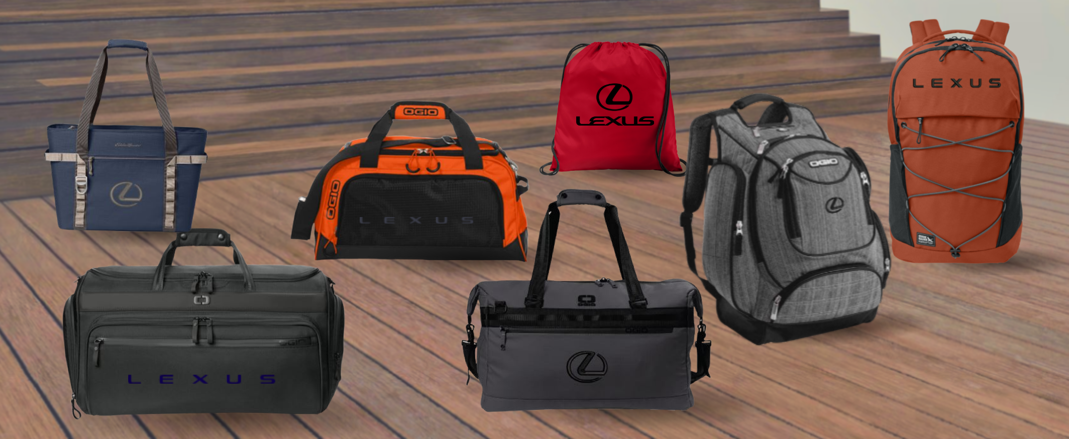 Lexus-branded bags and backpacks featured on the merchandise page.