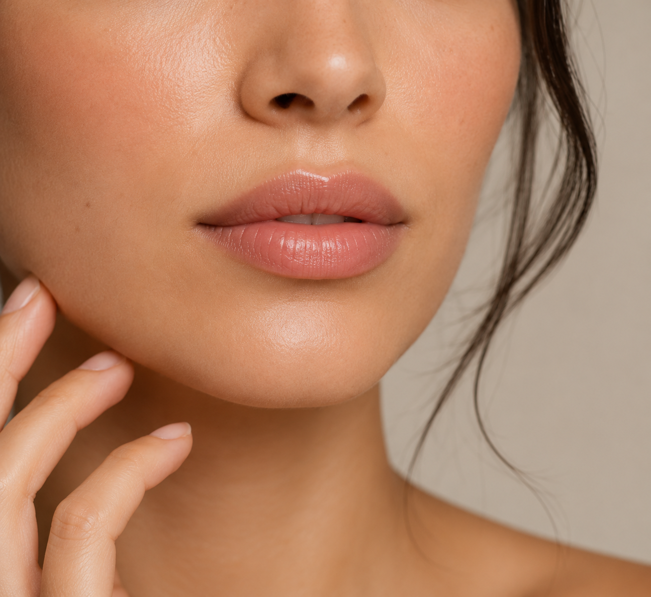 Close-up of natural-looking lips and lower face