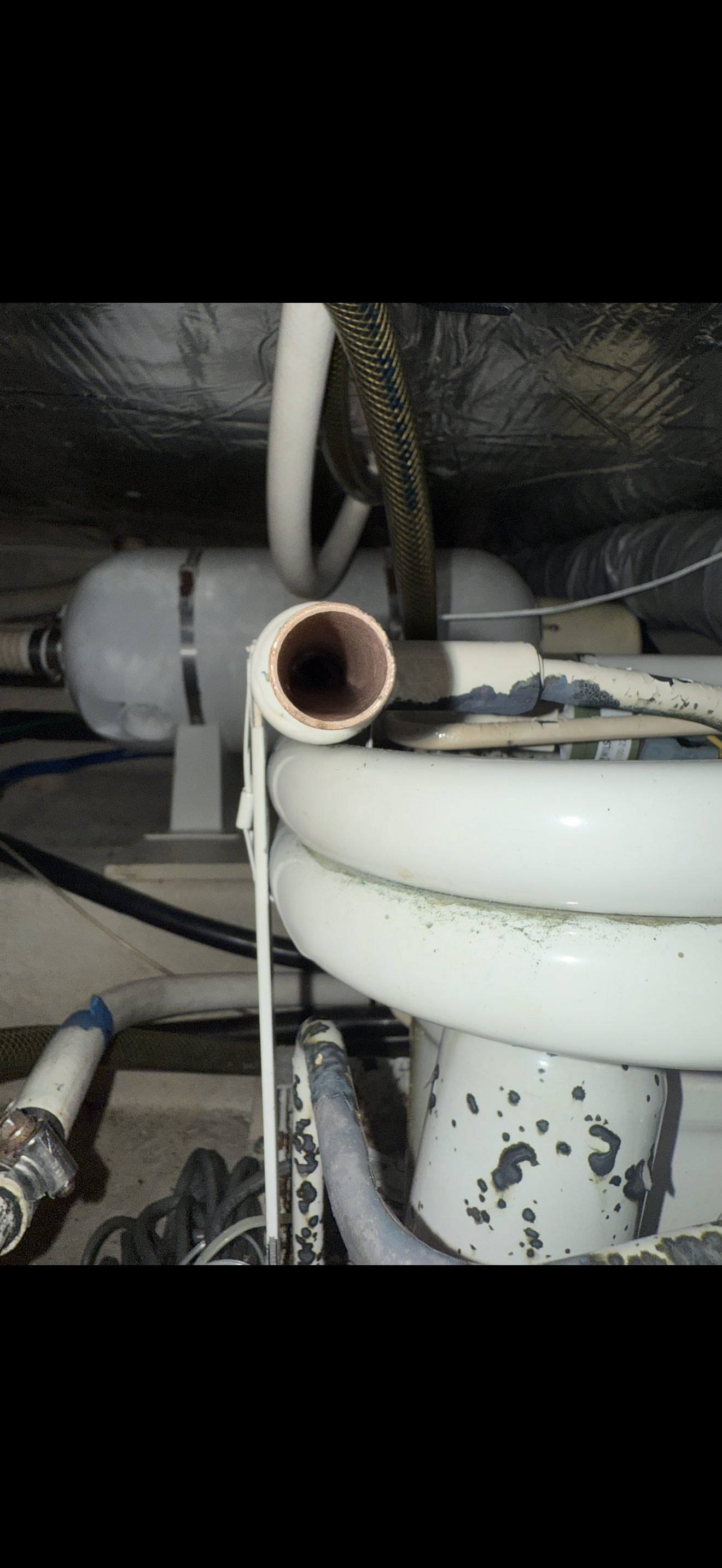 Close-up of a vintage white bicycle frame with chipped paint and exposed rusted metal tube, emphasizing the bike's worn condition.
