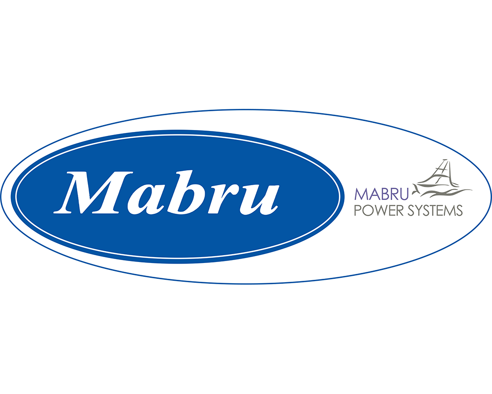 Logo for Mabru Power Systems with a blue oval and text, alongside a stylized power tower icon.