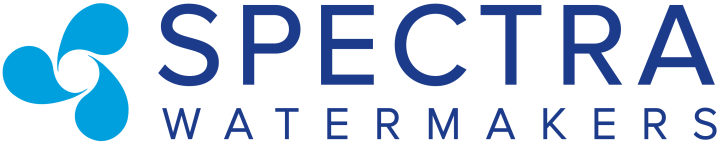 Spectra Watermakers logo with blue icon and text.
