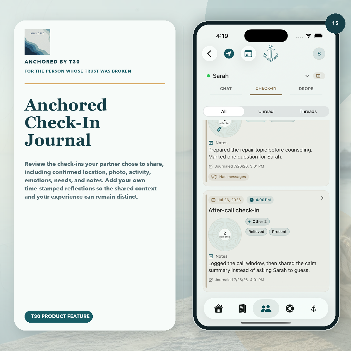 Anchored partner Check-In feed feature preview