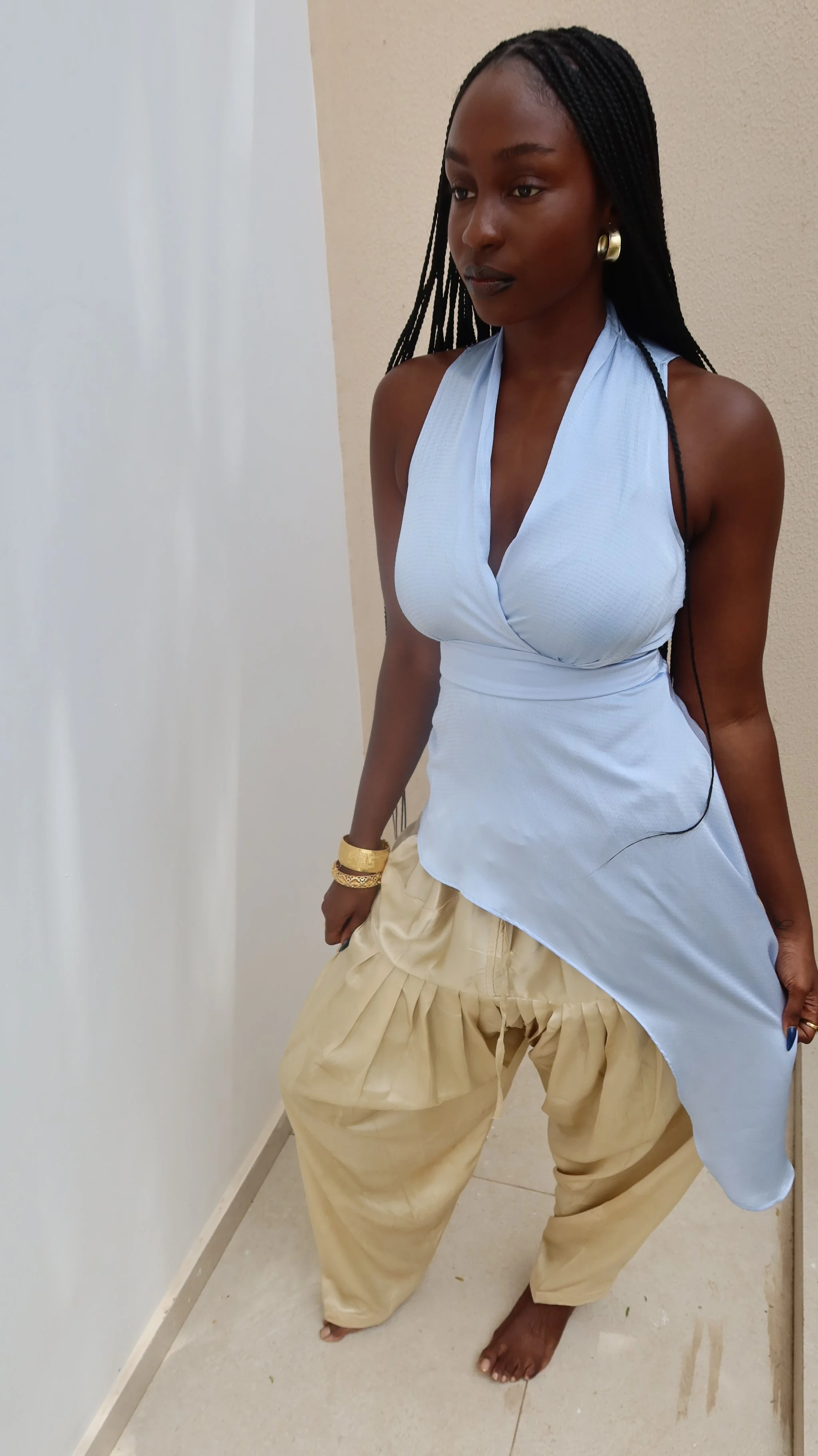 Powder Blue Asymmetrical Blouse