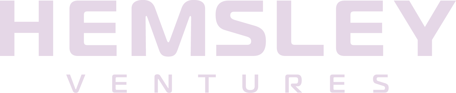 Text that reads "Hemsley Ventures" in large, light purple letters on a black background.